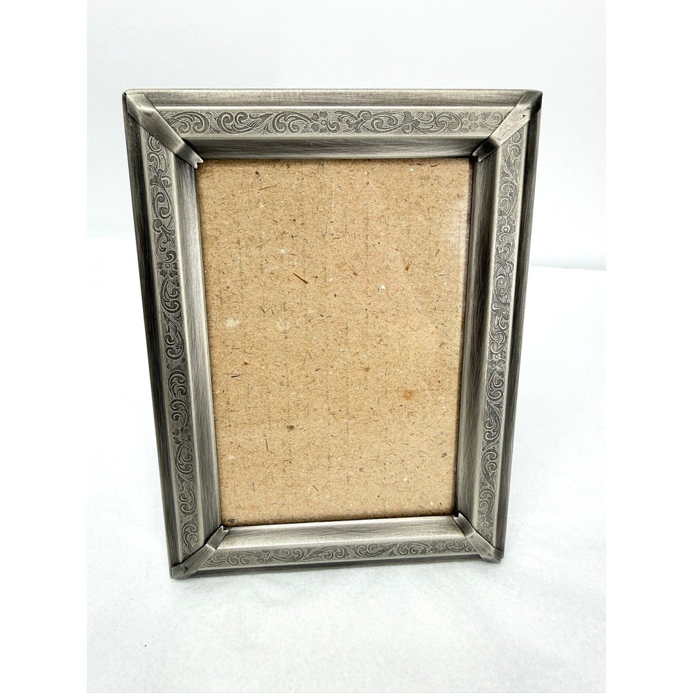 Antique Inspired Picture Photo Frame Silver Floral Etched Ornate Scrollwork VTG